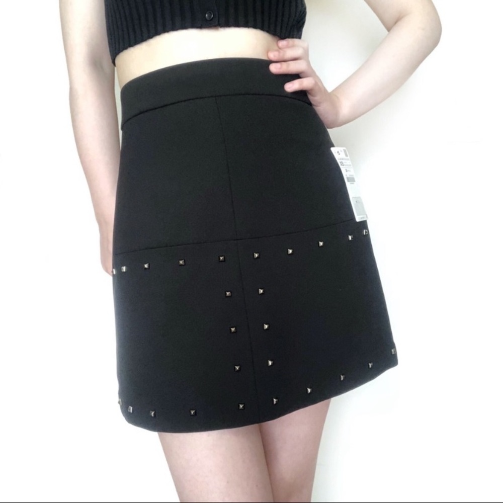 Zara Black Mini Mod Boxy Studded Skirt